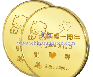Coins Plaqué or Tungstène pour Love Anniversaire